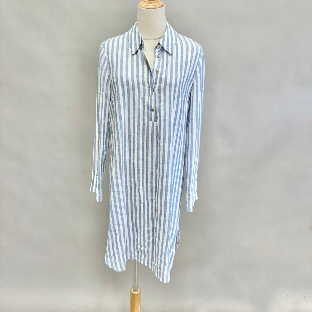 Jones New York linen‎ blend striped Henley shirt dress size 6